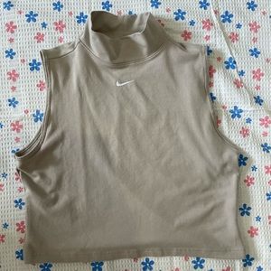 nike beige oversized turtle neck crop top muscle tank